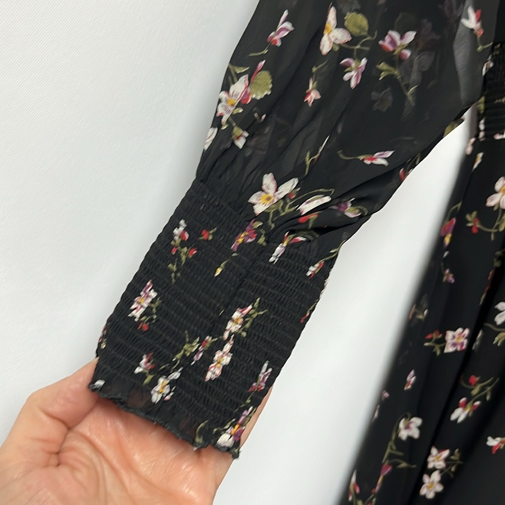 Madewell Black floral long sleeve maxi dress size medium - Picture 4 of 9